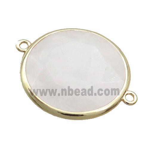 White Crystal Quartz Circle Connector Faceted Gold Plated