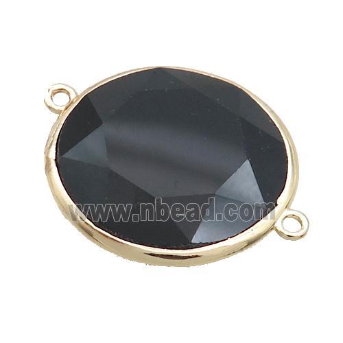Black Onyx Agate Circle Connector Faceted Gold Plated