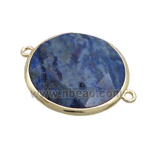 Natural Blue Sodalite Circle Connector Faceted Gold Plated