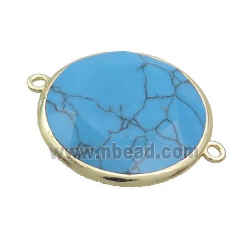 Synthetic Blue Turquoise Circle Connector Faceted Gold Plated