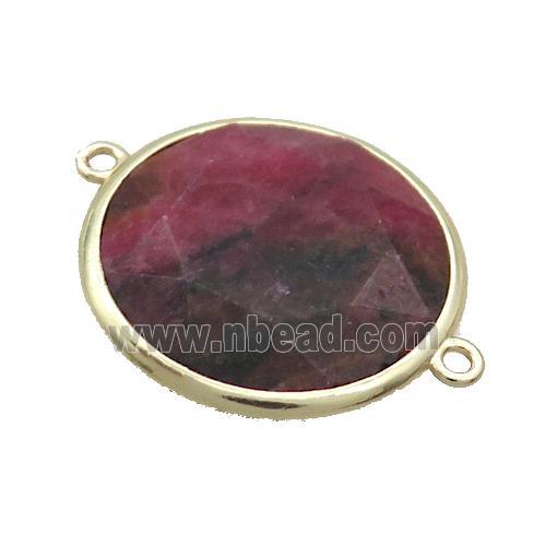Pink Rhodonite Circle Connector Faceted Gold Plated