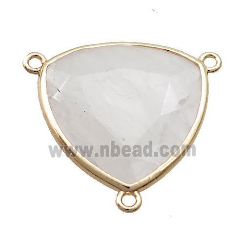White Crystal Quartz Triangle Pendant 3loops Gold Plated