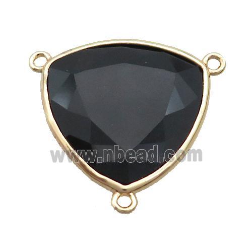 Black Onyx Agate Triangle Pendant 3loops Gold Plated