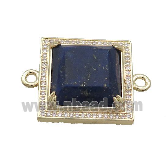 Copper Square Connector Pave Lapis Gold Plated