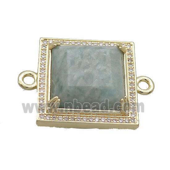 Copper Square Connector Pave Amazonite Gold Plated