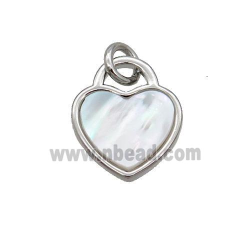 Copper Heart Pendant Pave White Shell Platinum Plated