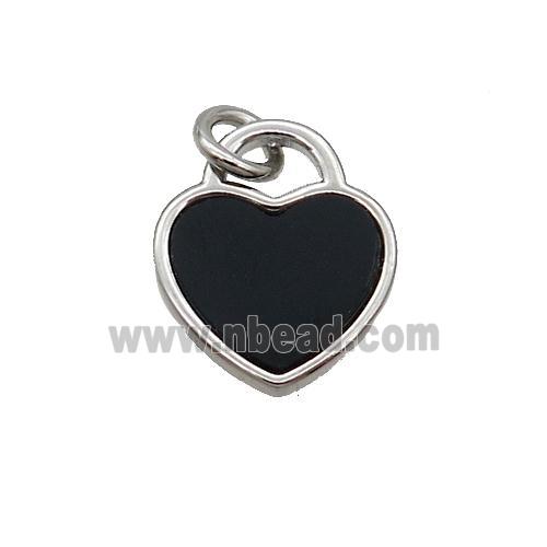 Copper Heart Pendant Pave Black Agate Platinum Plated