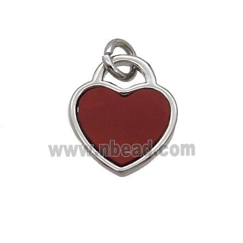Copper Heart Pendant Pave Red Agate Platinum Plated