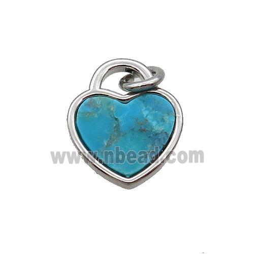 Copper Heart Pendant Pave Turquoise Platinum Plated