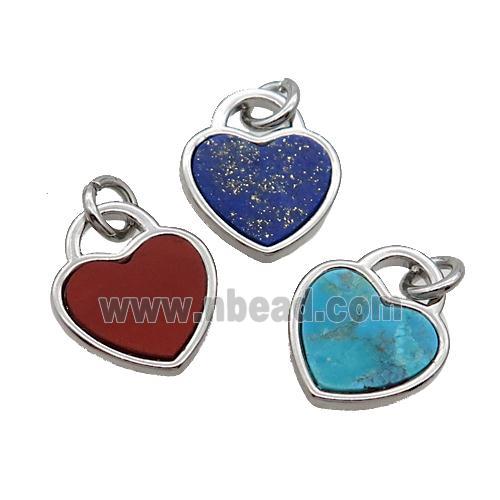 Copper Heart Pendant Pave Gemstone Platinum Plated Mixed