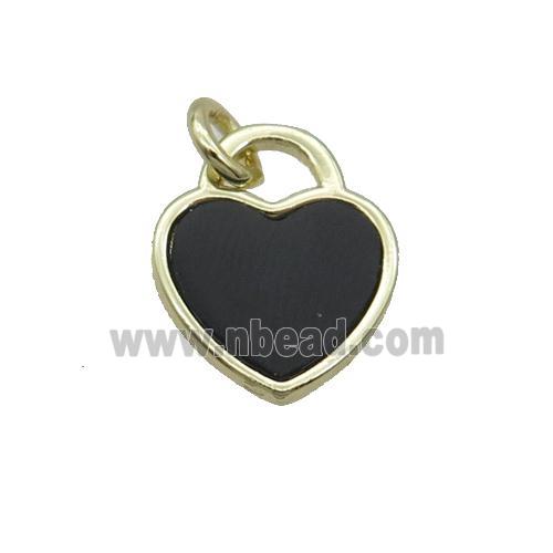 Copper Heart Pendant Pave Black Agate Gold Plated