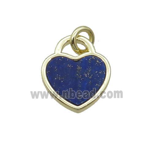 Copper Heart Pendant Pave Blue Lapis Gold Plated