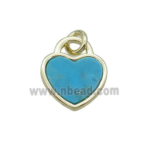 Copper Heart Pendant Pave Turquoise Gold Plated