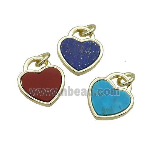 Copper Heart Pendant Pave Gemstone Gold Plated Mixed