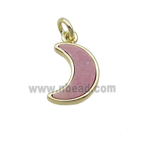 Copper Moon Pendant Pave Pink Rhodonite Gold Plated