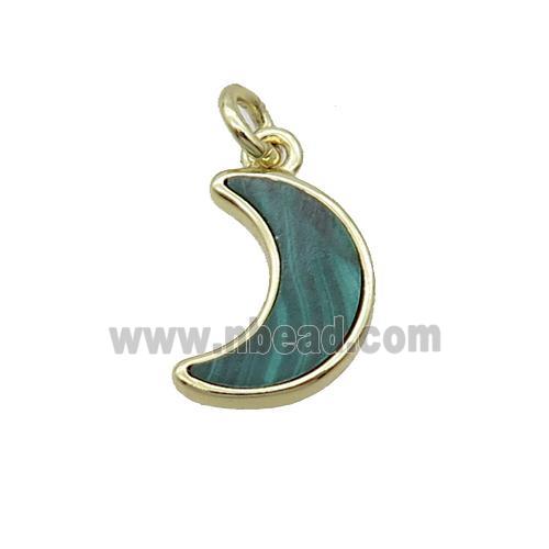 Copper Moon Pendant Pave Green Malachite Gold Plated