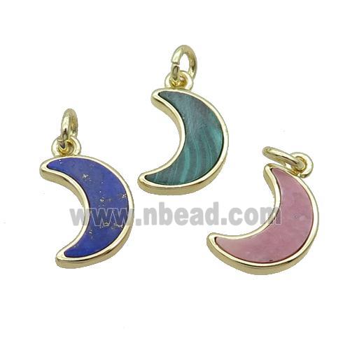 Copper Moon Pendant Pave Gemstone Gold Plated Mixed