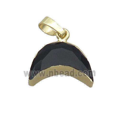 Natural Black Onyx Agate Moon Pendant Gold Plated