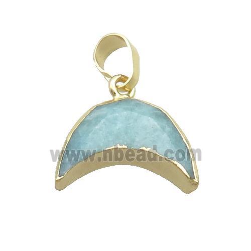 Natural Green Amazonite Moon Pendant Gold Plated