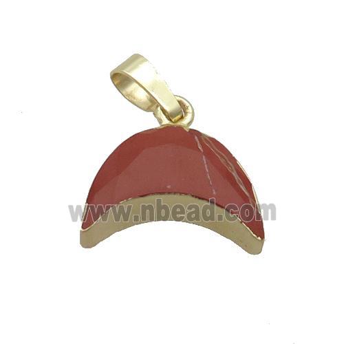 Natural Red Jasper Moon Pendant Gold Plated