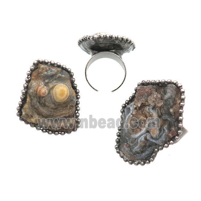 Agate Rock Druzy Ring Antique Silver