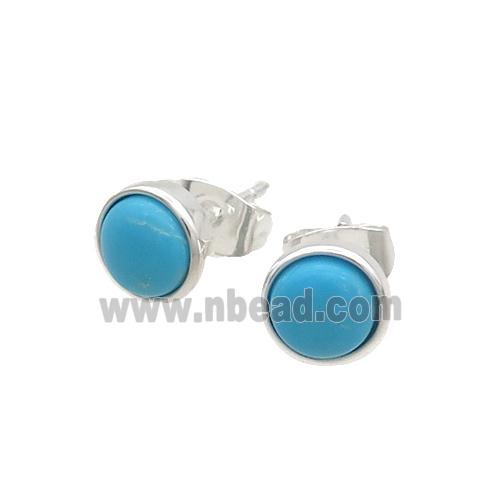 Blue Magnesite Turquoise Stud Earring Platinum Plated