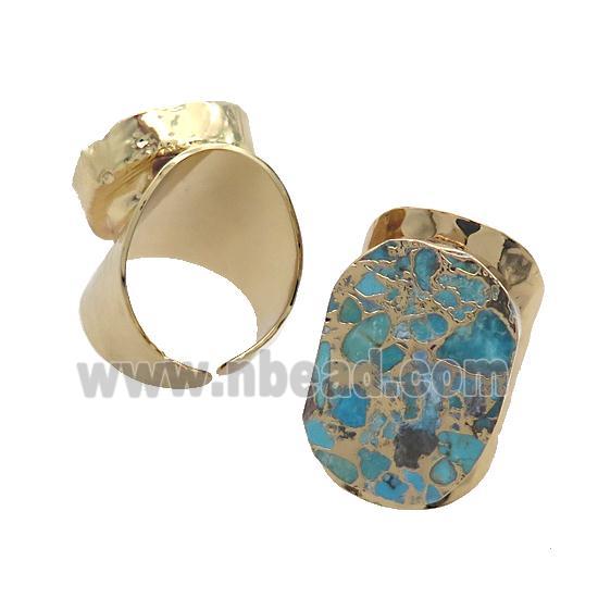 Blue Mosaic Turquoise Ring Copper Gold Plated