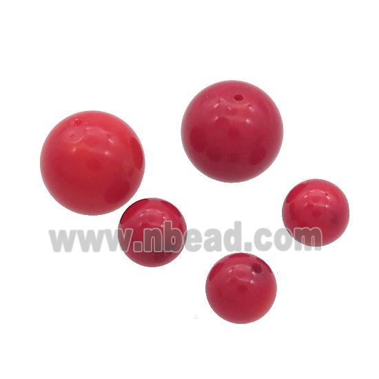 Red Coral Beads Round Half Drilled