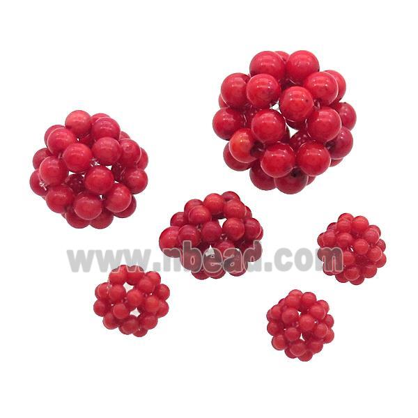 Red Coral Cluster Beads Round