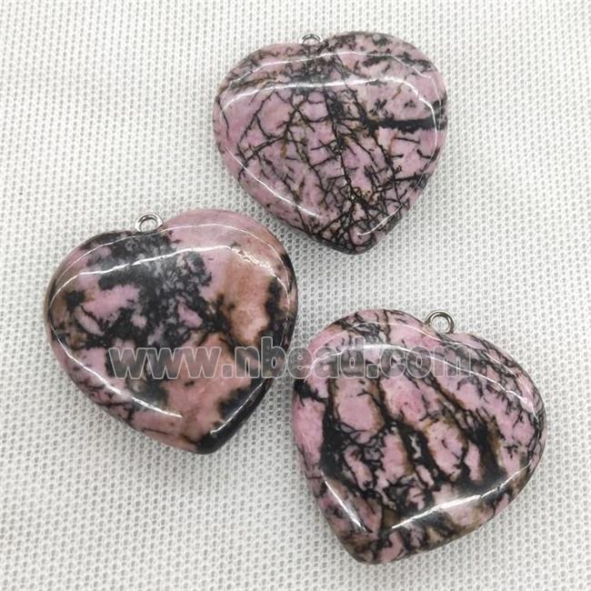 Natural Pink Rhodonite Heart Pendant