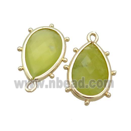 Natural Lemon Jade Teardrop Pendant Olive Gold Plated