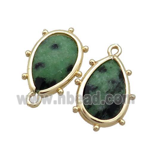 Natural Zoisite Teardrop Pendant Green Gold Plated