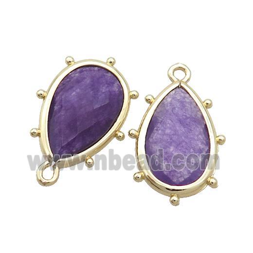 Purple Jade Teardrop Pendant Dye Gold Plated