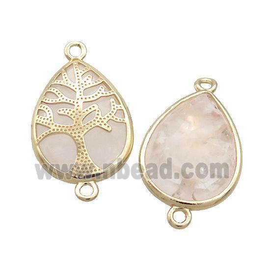 Clear Quartz Teardrop Connector Tree Of Life Gold Plted
