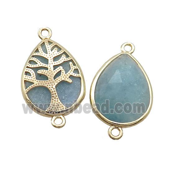 Natural Green Quartz Teardrop Connector Tree Of Life Gold Plted