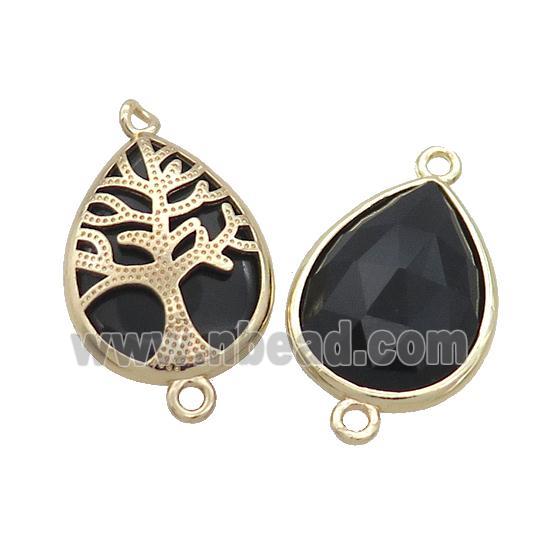 Black Onyx Agate Teardrop Connector Tree Of Life Gold Plted