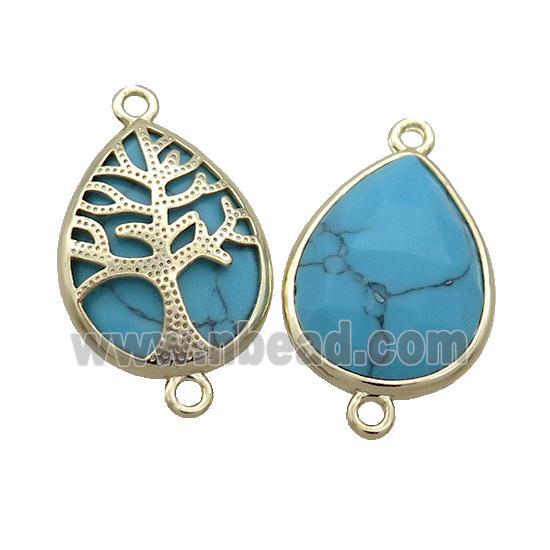 Blue Dye Turquoise Teardrop Connector Tree Of Life Gold Plted