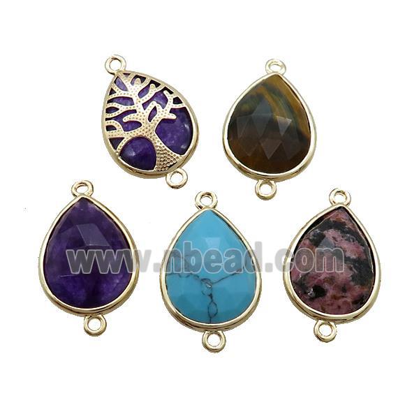 Mixed Gemstone Teardrop Connector Tree Of Life Gold Plted