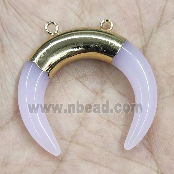 Pink Cat Eye Glass Crescent Pendant 2loops Gold Plated