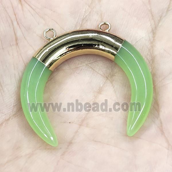 Green Cat Eye Glass Crescent Pendant 2loops Gold Plated