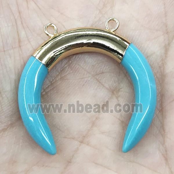 Blue Cat Eye Glass Crescent Pendant 2loops Gold Plated