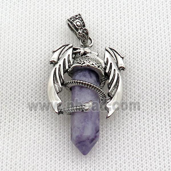 Alloy Dragon Pendant Pave Purple Dye Lepidolite Antique Silver