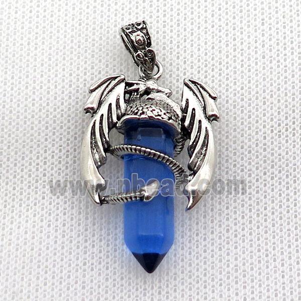 Alloy Dragon Pendant Pave Blue Crystal Glass Antique Silver