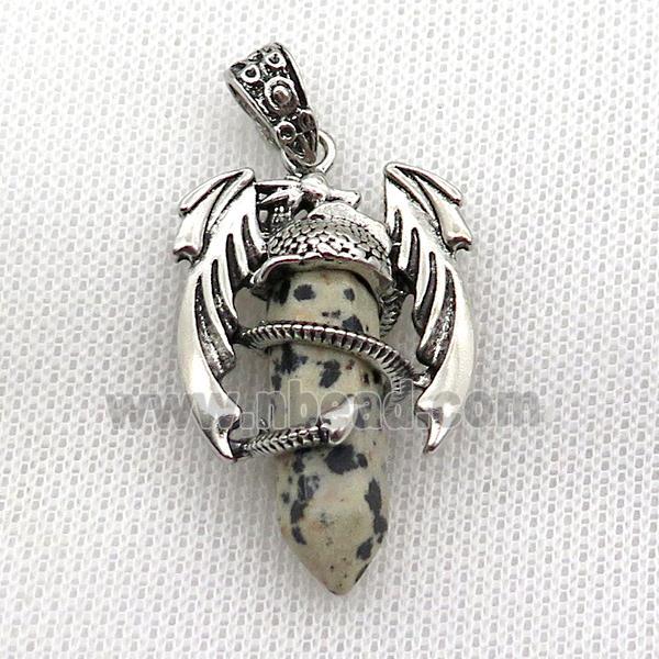 Alloy Dragon Pendant Pave Dalmatian Jasper Antique Silver