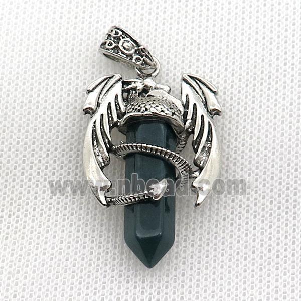 Alloy Dragon Pendant Pave Green Moss Agate Antique Silver