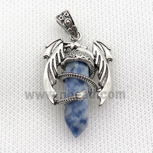 Alloy Dragon Pendant Pave Blue Dalmatian Jasper Antique Silver