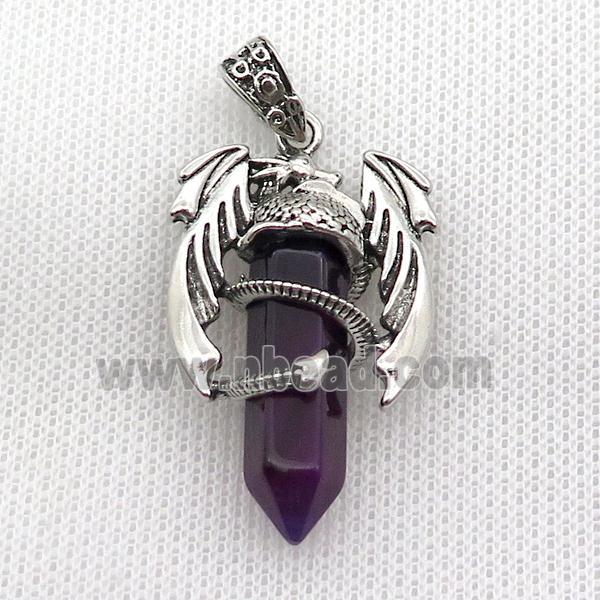 Alloy Dragon Pendant Pave Purple Crystal Glass Antique Silver