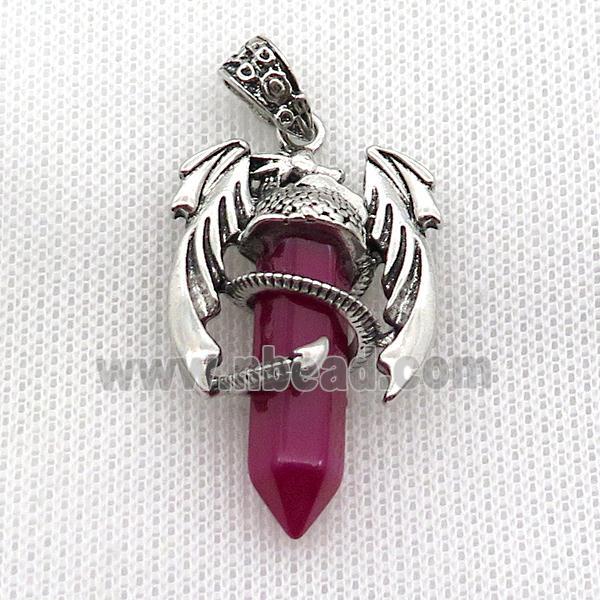 Alloy Dragon Pendant Pave Red Crystal Glass Antique Silver