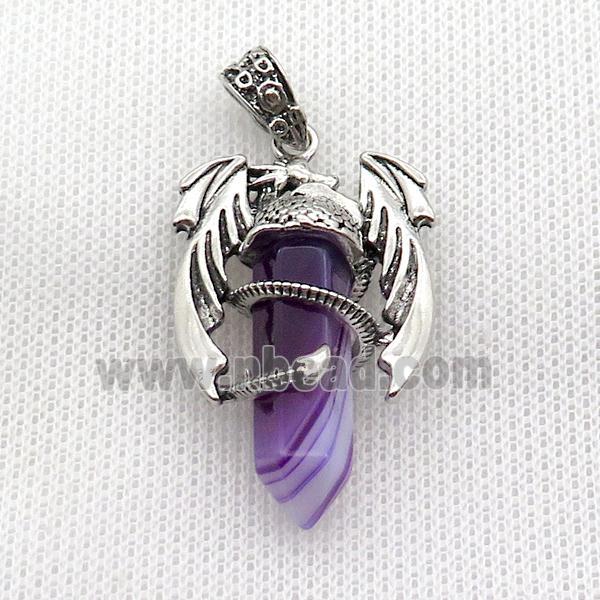 Alloy Dragon Pendant Pave Purple Stripe Agate Dye Antique Silver