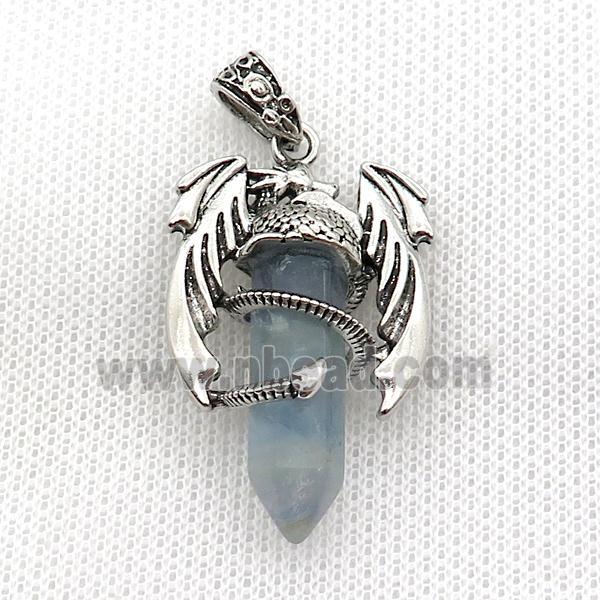 Alloy Dragon Pendant Pave Blue Aquamarine Dye Antique Silver